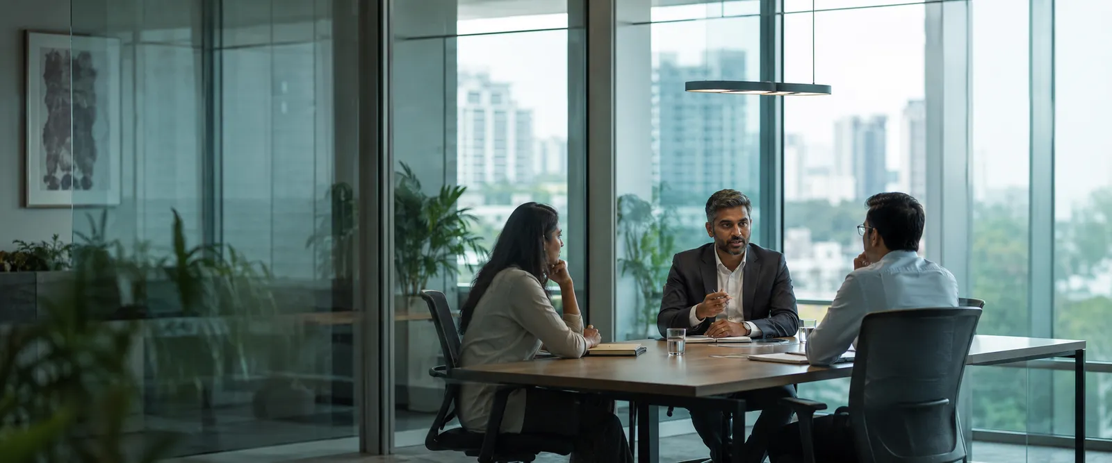 Two colleagues reviewing leadership candidate profiles together